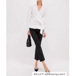 White Wrap Blouse and Black Pants SeTUCKERNUCK White Tie Front Bow Bea Blouse